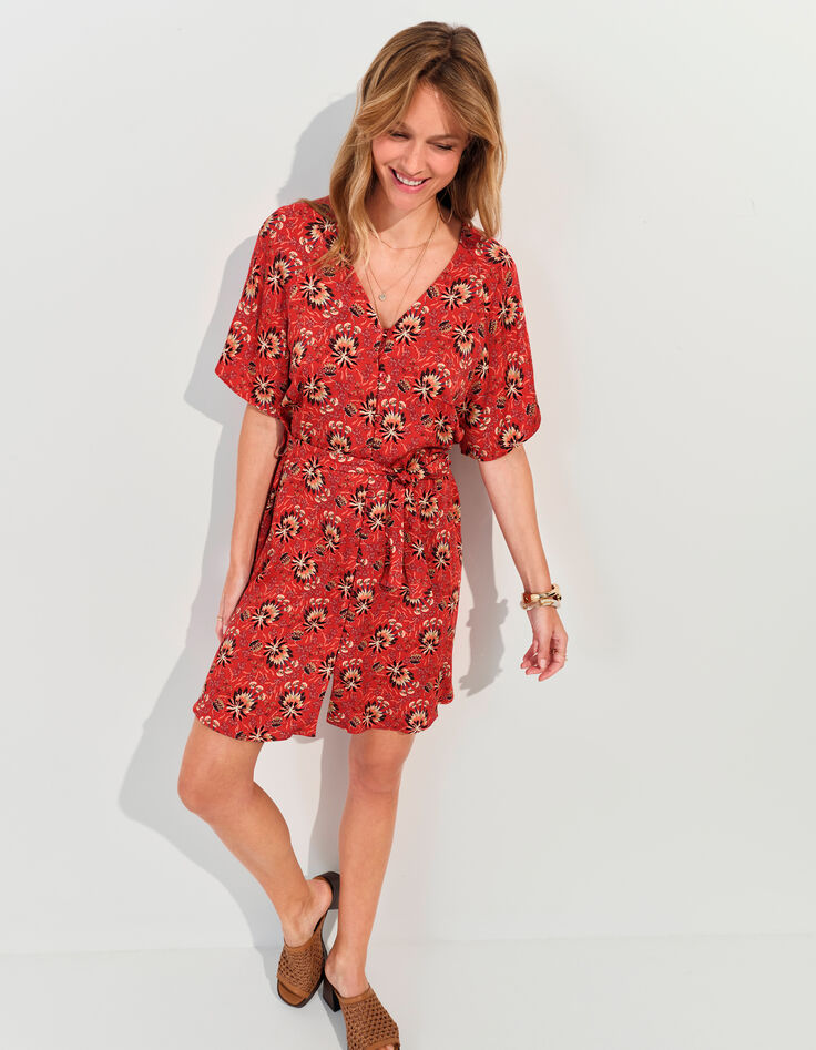 RADKA - Robe orange imprimé floral d'été -2