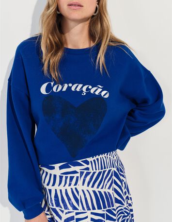 MIDI - Sweat bleu message m&eacute;tallis&eacute; et c&oelig;ur -1