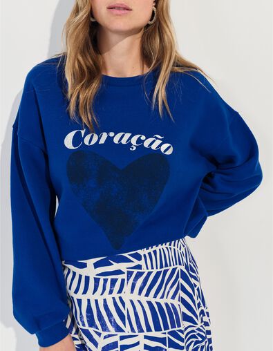 MIDI - Sweat bleu message m&eacute;tallis&eacute; et c&oelig;ur  - One Step