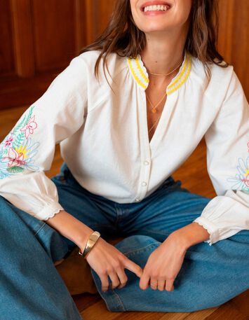 CORACAO - Chemise blanche broderies plac&eacute;es -5