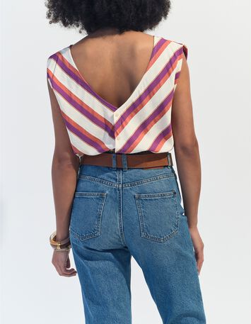 CANDI - Top &eacute;cru motif rayures r&eacute;versible devant/dos-3