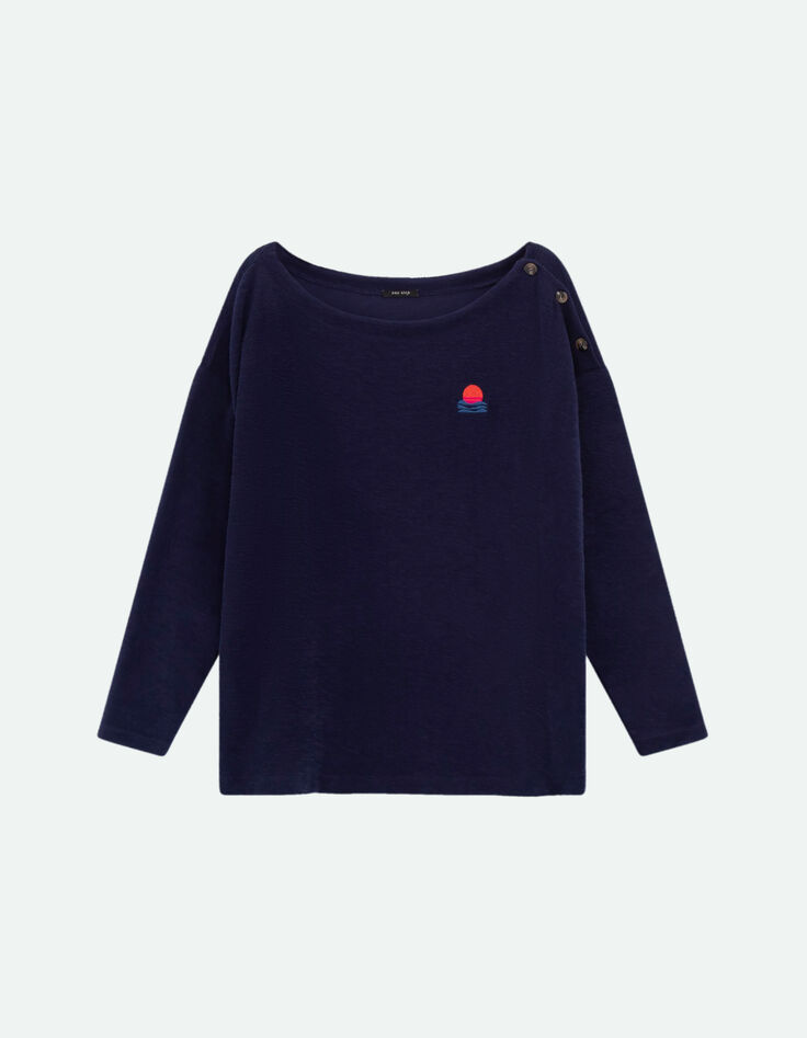 MALOU - T-shirt bleu en éponge de coton bio-5