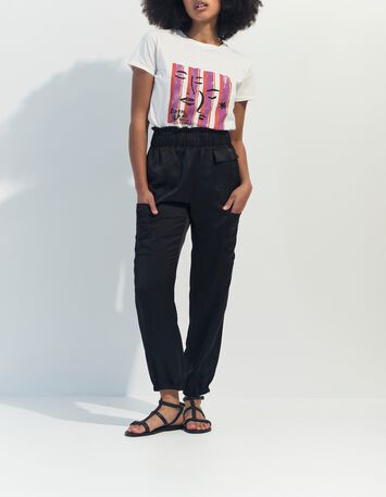 MIKA - T-shirt &eacute;cru coton bio visages sur fond ray&eacute; -5