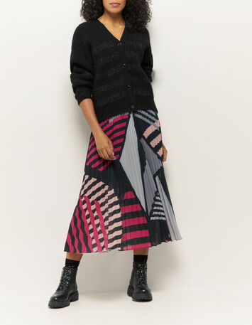 TRUDY - Cardigan noir en tricot lurex avec rayures-2