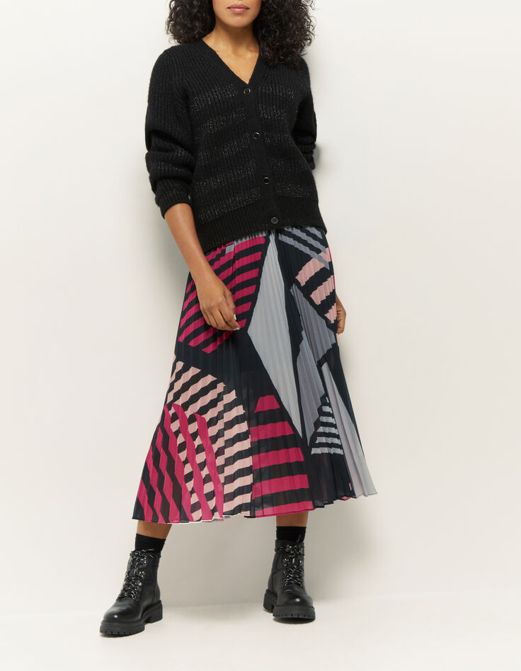 TRUDY - Cardigan noir en tricot lurex avec rayures-2
