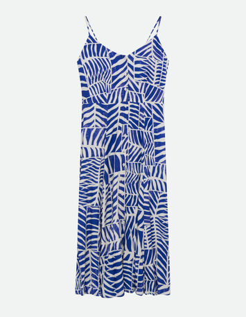 RODA - Robe midi bleue imprim&eacute; patchwork feuilles -5