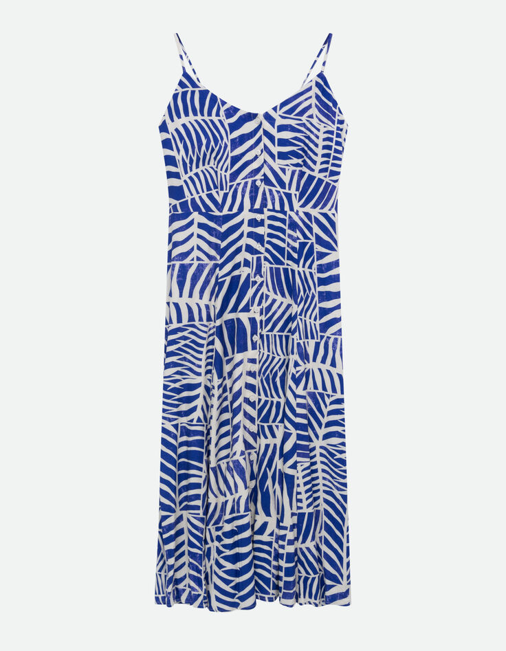 RODA - Robe midi bleue imprim&eacute; patchwork feuilles -5