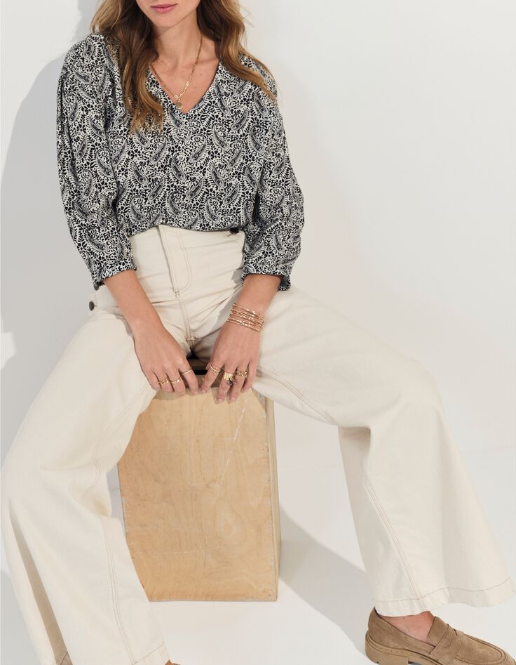 CERES - Blouse noire Lenzing&trade; Ecovero&trade; n&eacute;o cachemire -7