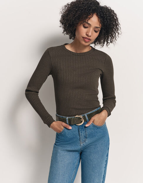 MALENE - T-shirt kaki maille côtelée lurex - One Step