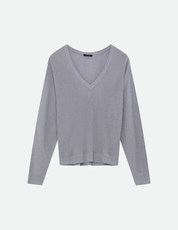 TONY - Pull argent tricot côtelé manches chauve-souris -5