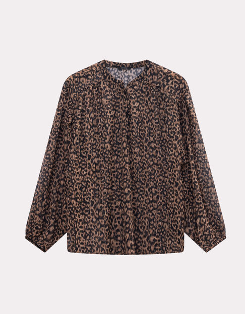 CHYNA - Blouse noire polyester recyclé imprimé léopard - One Step
