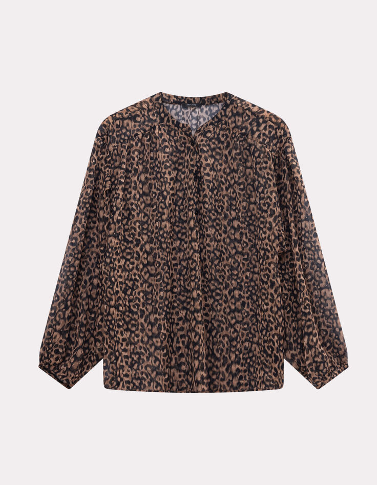 CHYNA - Blouse noire polyester recyclé imprimé léopard-1