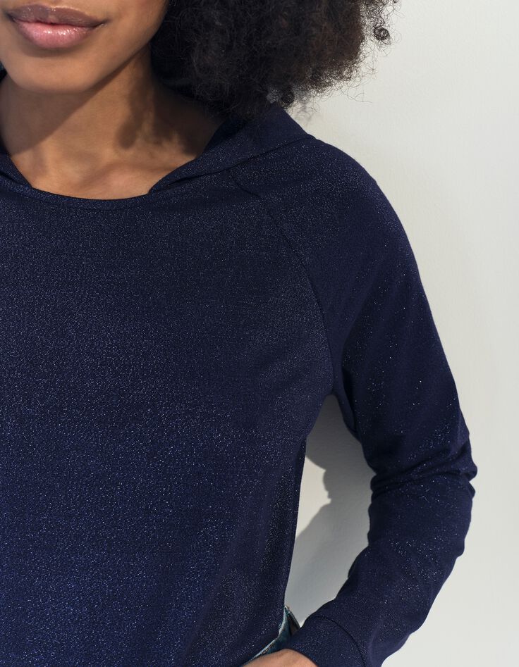 MARA - T-shirt marine &agrave; capuche maille iris&eacute;e -2