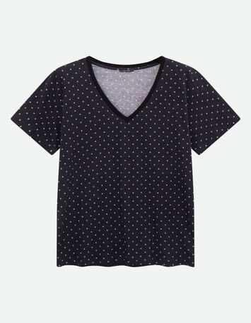 MADIAN - T-shirt noir coton bio minimaliste carrés écrus -5