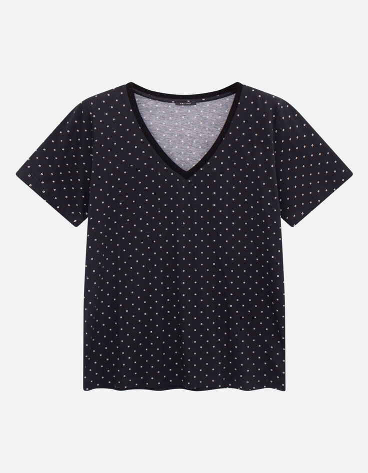 MADIAN - T-shirt noir coton bio minimaliste carrés écrus -5