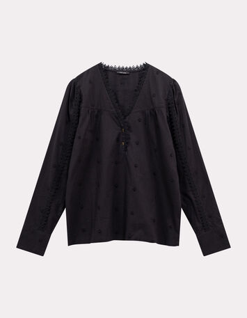 CLOE - Blouse noire coton bio broderie anglaise-6