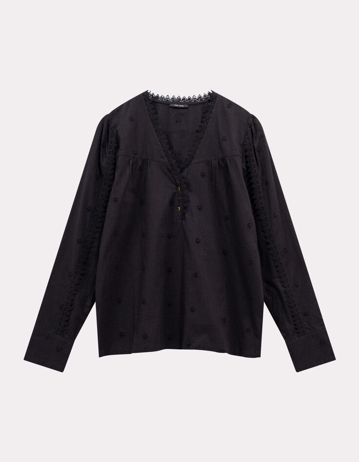 CLOE - Blouse noire coton bio broderie anglaise-6