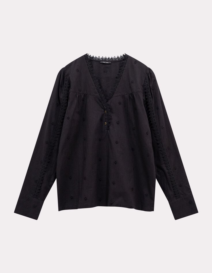 CLOE - Blouse noire coton bio broderie anglaise-6 CLOE - Blouse noire coton bio broderie anglaise-6