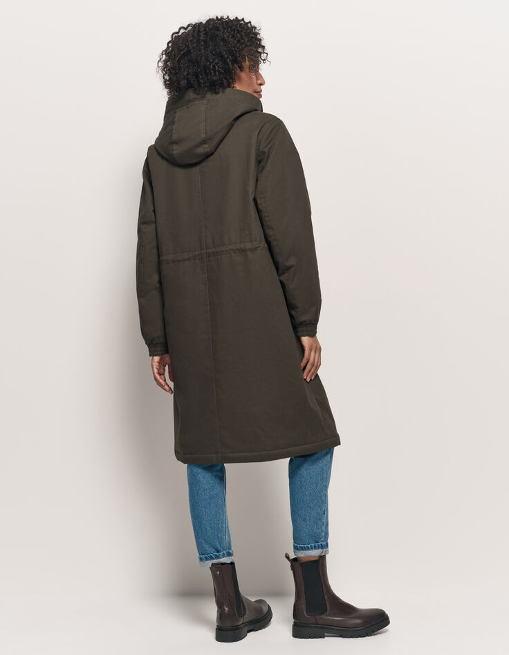 DAREL - Parka kaki fourrée imprimé léopard-3