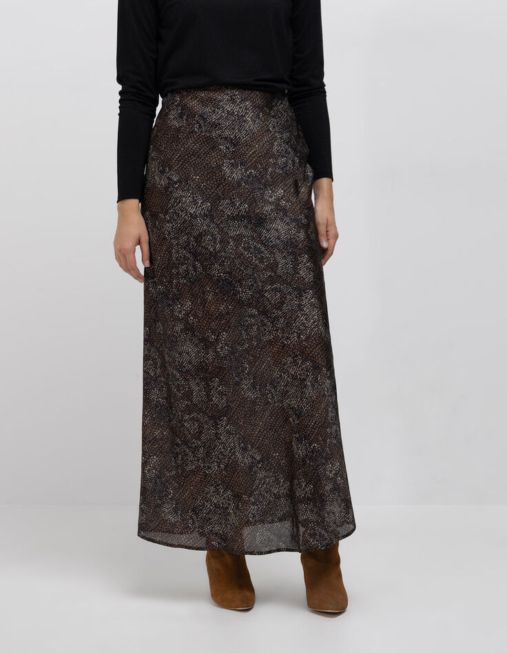 JEMMA - Jupe midi noire imprimé python-1