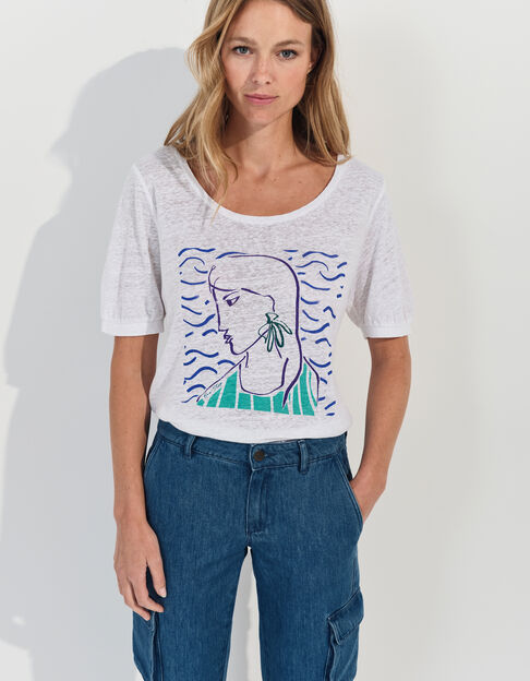 MALONE - T-shirt blanc maille lin danseuse crayonné  - One Step