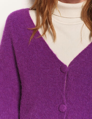 TECK - Cardigan violet tricot moelleux encolure V-4