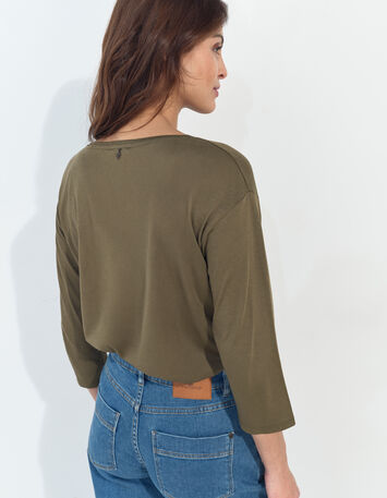 MEZZO - T-shirt kaki message métallisé-2