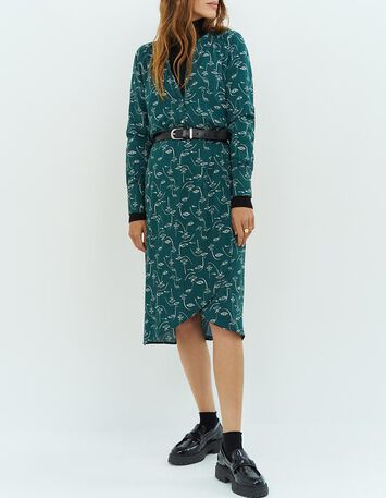 REVERDY - Robe midi vert cèdre à imprimé visages-2