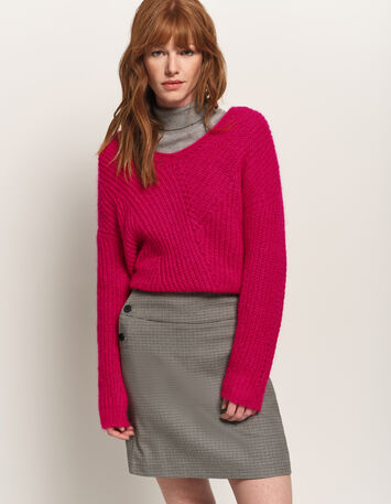 TYLER - Pull rose tricot côtelé mohair mélangé-2