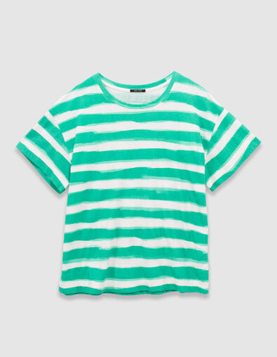 T-shirt ray&eacute; vert et blanc manches courtes Femme - One Step
