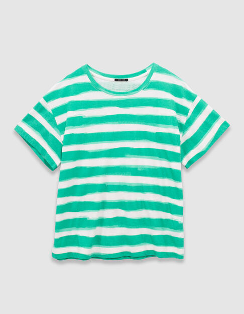 T-shirt ray&eacute; vert et blanc manches courtes Femme - One Step