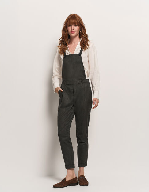 PAX - Pantalon salopette gris motif rayures lurex - One Step