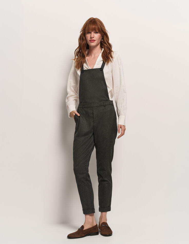 PAX - Pantalon salopette gris motif rayures lurex-3