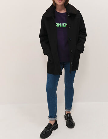 DORA - Manteau mi-long noir col amovible sherpa-5