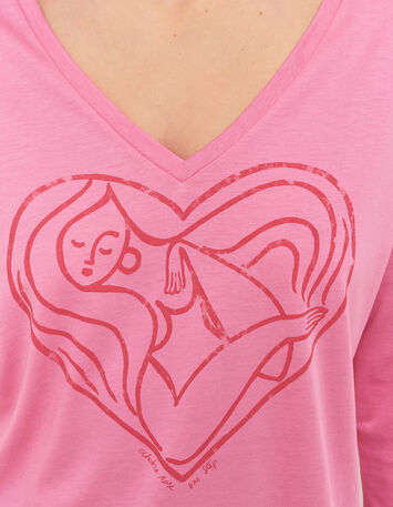 MEZZO - T-shirt fuchsia visuel femme dans c&oelig;ur rouge-4