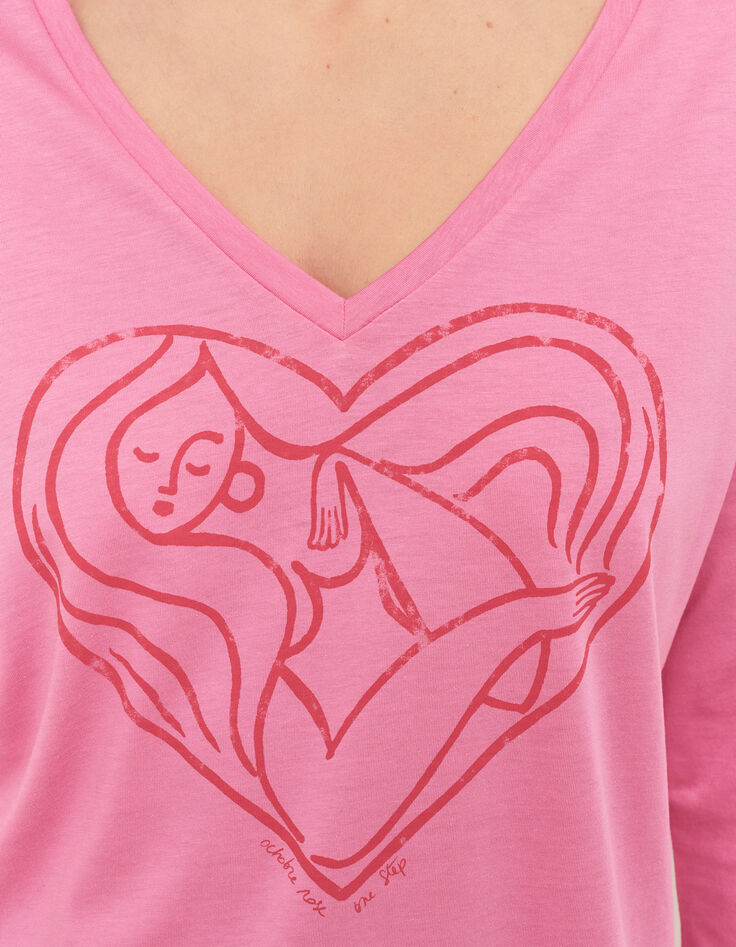 MEZZO - T-shirt fuchsia visuel femme dans c&oelig;ur rouge-4