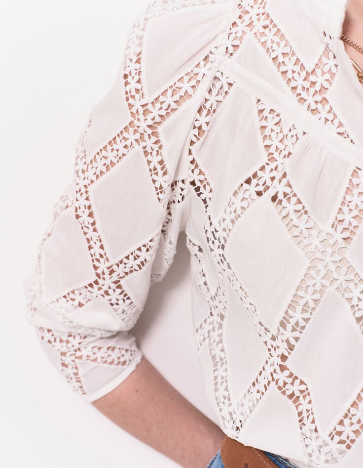 CROWNY - Blouse blanche ajourée brodée-4 CROWNY - Blouse blanche ajourée brodée-4