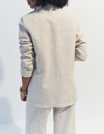 VITORIA - Veste de costume beige chin&eacute; en lin et coton -3