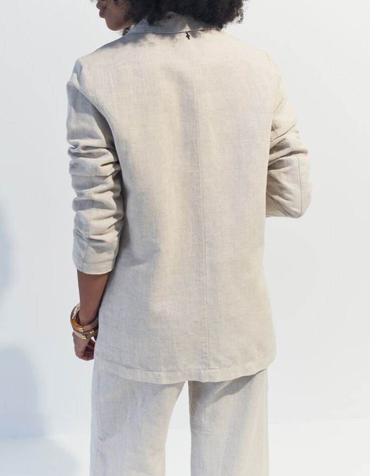 VITORIA - Veste de costume beige chin&eacute; en lin et coton -3