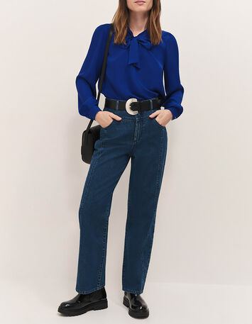 CYRILLE - Blouse saphir blue fluide &agrave; col lavalli&egrave;re-1