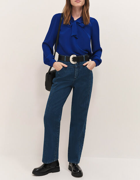 CYRILLE - Blouse saphir blue fluide &agrave; col lavalli&egrave;re - One Step