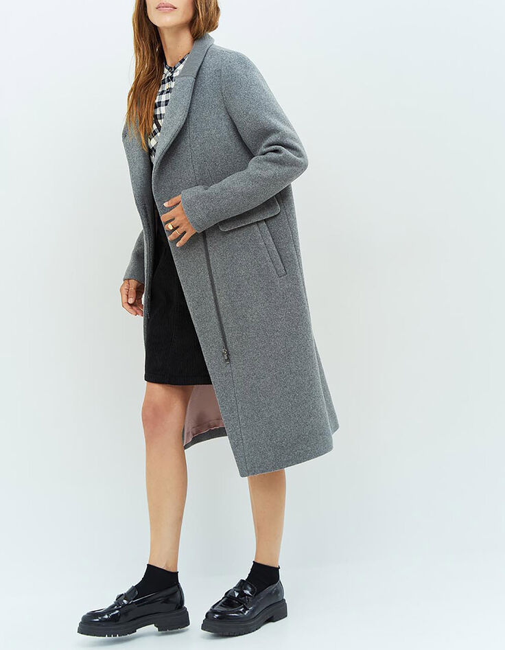 DUSTIN - Manteau gris avec bord-côte au col-3