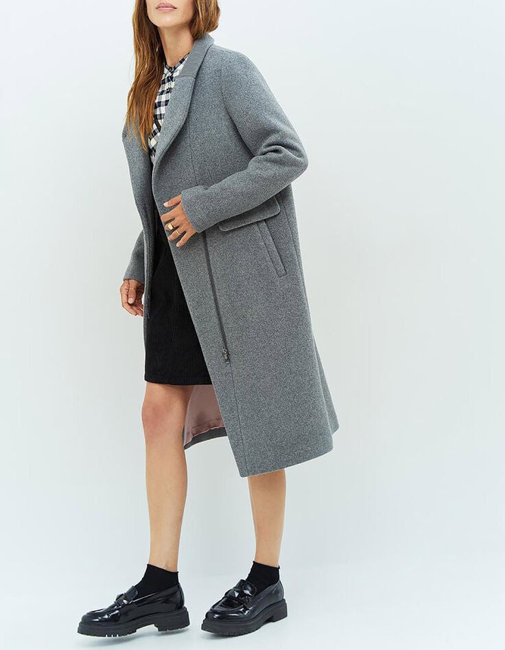 DUSTIN - Manteau gris avec bord-côte au col-3 DUSTIN - Manteau gris avec bord-côte au col-3