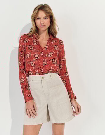 CHRISTA - Chemise orange imprimé floral d'été -2
