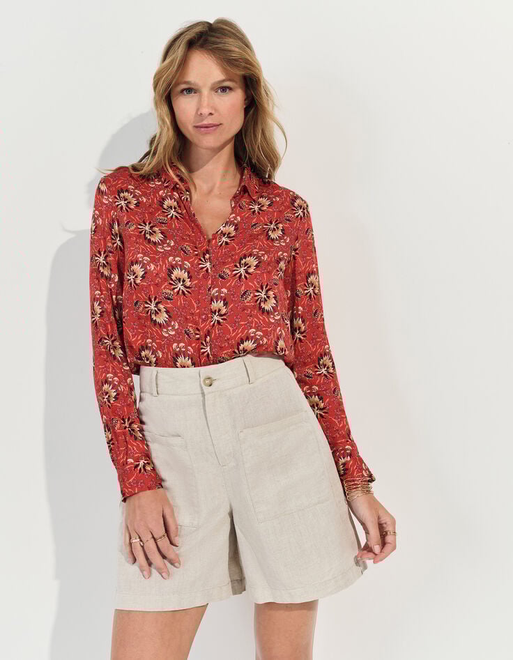 CHRISTA - Chemise orange imprimé floral d'été -2