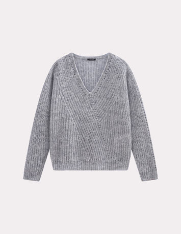 TYLER - Pull gris tricot côtelé mohair mélangé-5