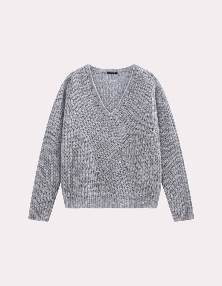 TYLER - Pull gris tricot côtelé mohair mélangé-5 TYLER - Pull gris tricot côtelé mohair mélangé-5