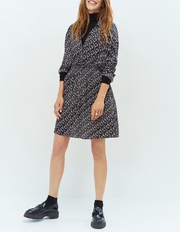 RICHA - Robe chemise grise à imprimé arty graphique-1