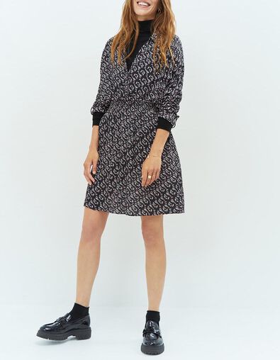 RICHA - Robe chemise grise à imprimé arty graphique - One Step