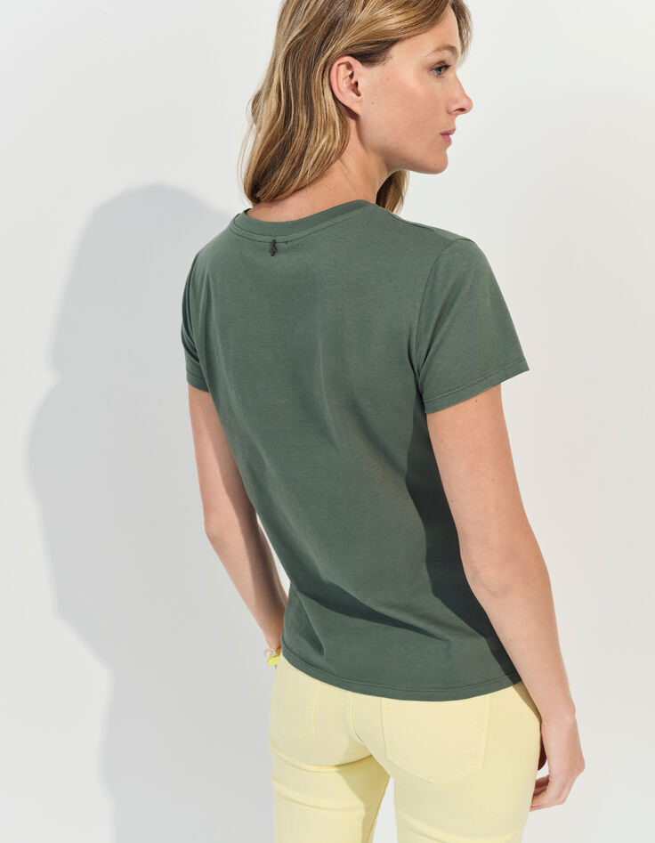MIKA - T-shirt kaki visuel visages sur fond rayé -3
